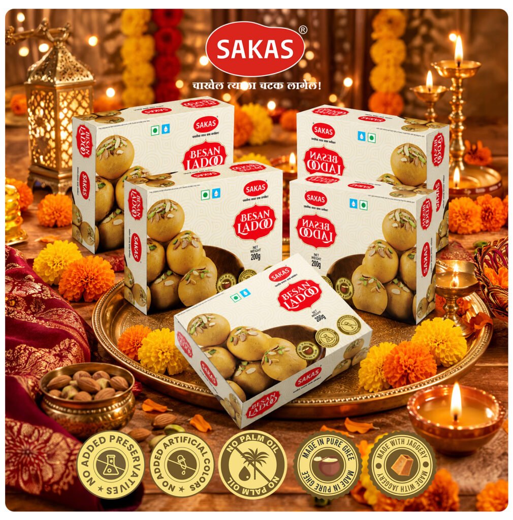 Besan Ladoo Pack of 5 (5×200g) — Value Combo — Sakas