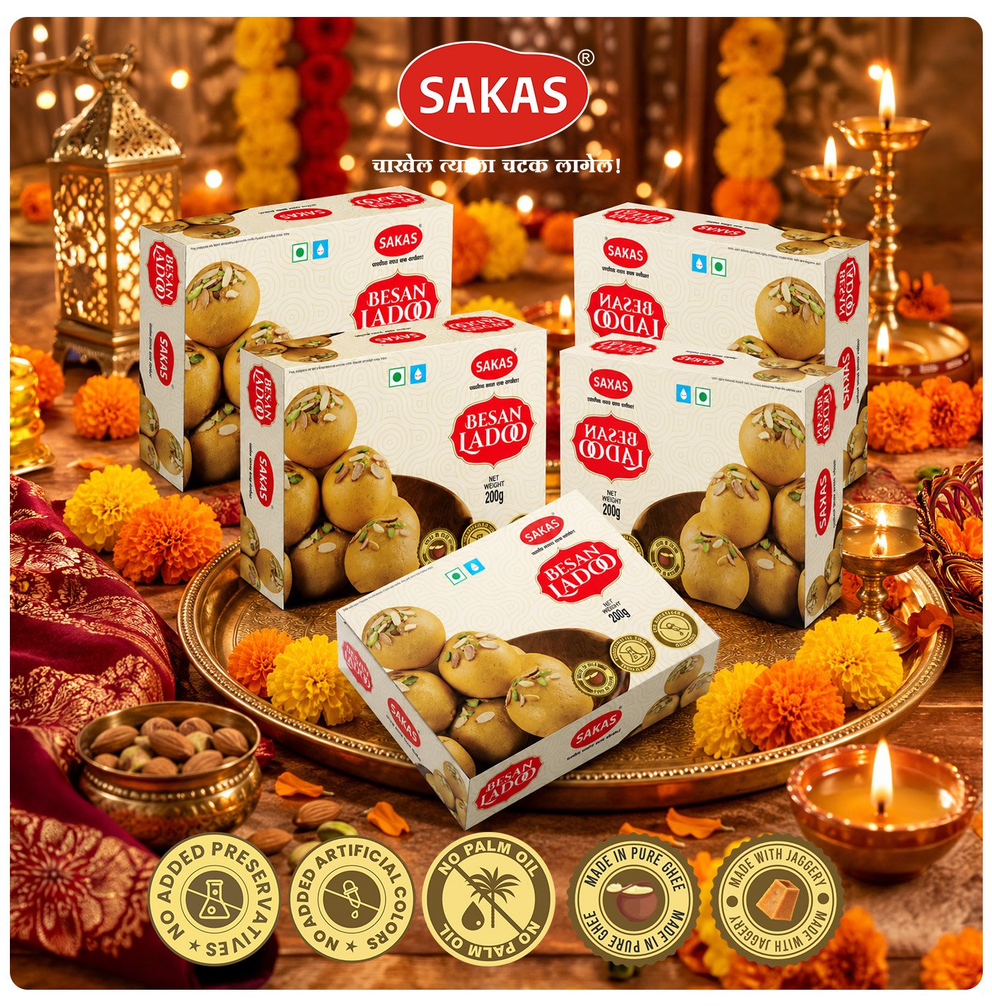 Besan Ladoo Pack of 5 (5×200g) — Value Combo — Sakas